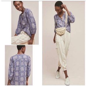 Anthropologie Akemi & Kin M Coconino Buttondown Blouse Shirt Top Purple Blue